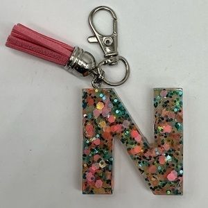 Handmade N Pink & Teal Blue Glitter Resin Key Chain & Bag Charm